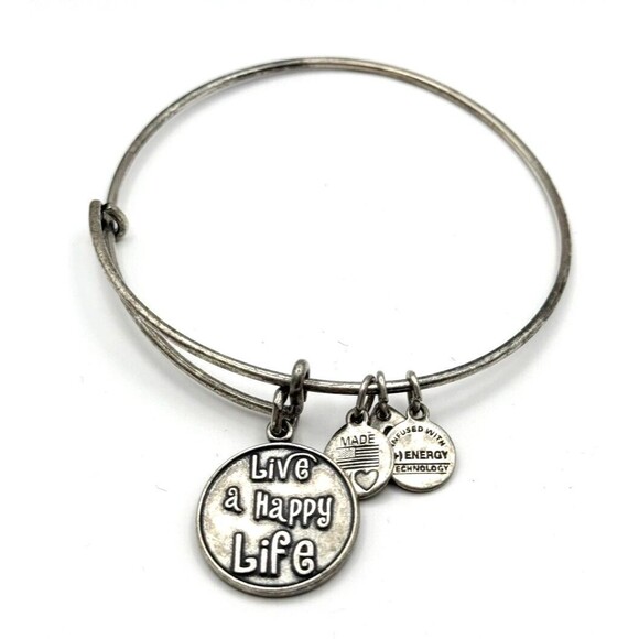 Alex and Ani Live a Happy Life Silver Expandable Charm Bracelet - Picture 1 of 2